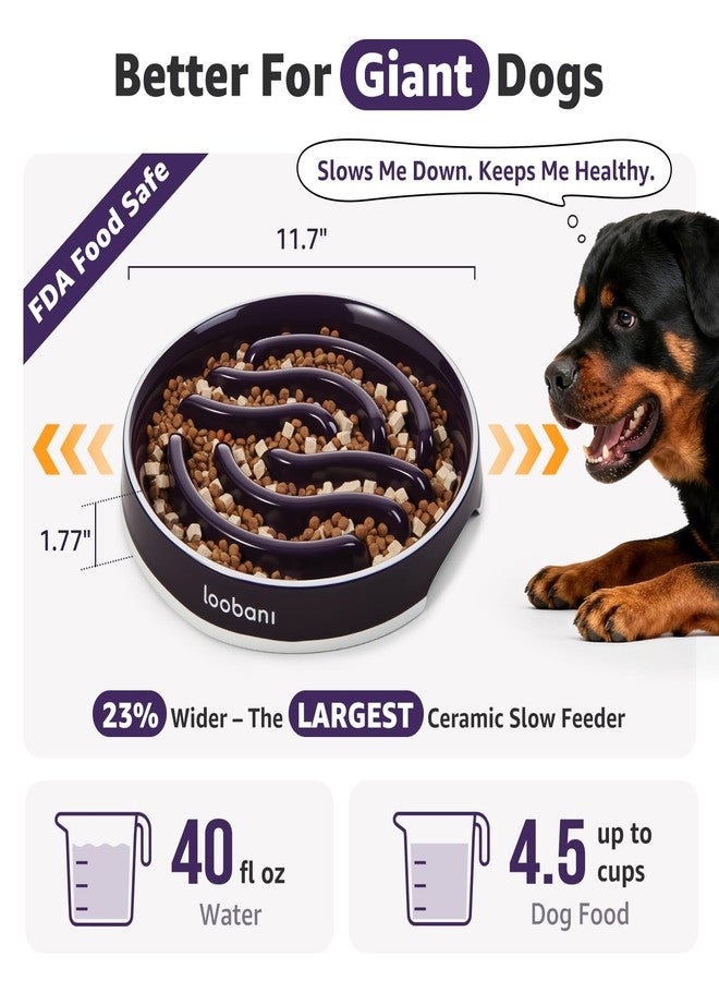 LOOBANI Ceramic Slow Feeder Dog Bowls - 4.5 Cups Slow Feeder Dog Bowls for Large Giant Dogs, Slow Feeding Easy-Grip Handles, Perfect for Fast Eaters Saint Bernards & Mastiffs (XL, Purple) - Image 2