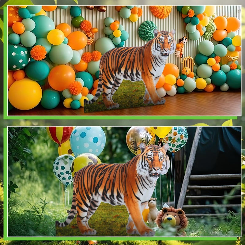 Geelin 4ft Tiger Cardboard Cutout Life Size Animal Stand up Safari Jungle Photo Booths Prop Cut Out for Zoo Safari Jungle Themed Tiger Birthday Party Decoration Supplies - Image 4