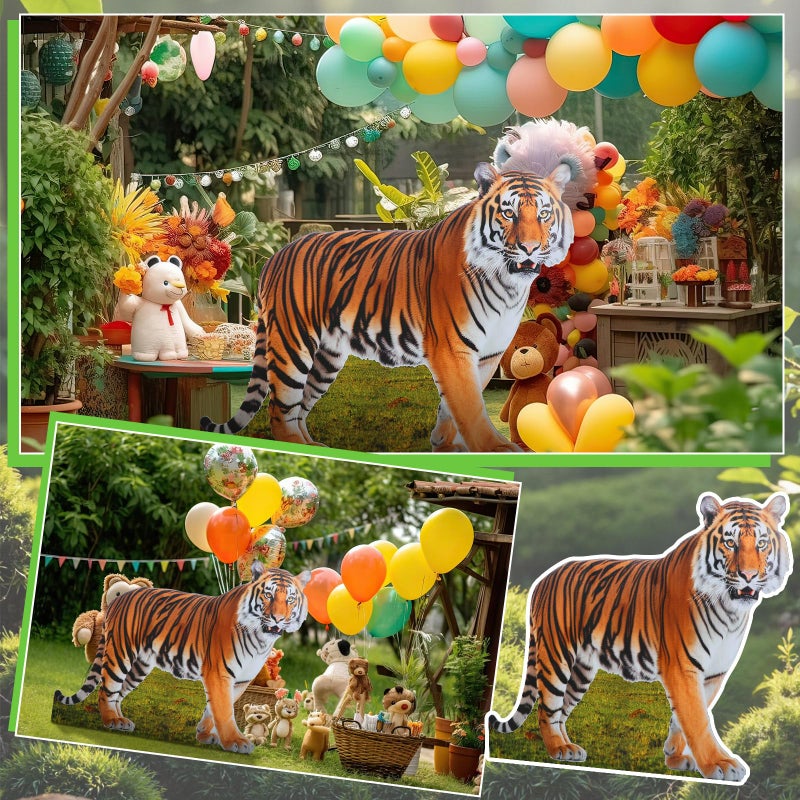 Geelin 4ft Tiger Cardboard Cutout Life Size Animal Stand up Safari Jungle Photo Booths Prop Cut Out for Zoo Safari Jungle Themed Tiger Birthday Party Decoration Supplies - Image 5