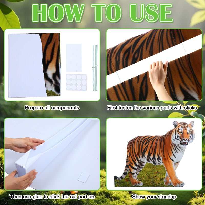 Geelin 4ft Tiger Cardboard Cutout Life Size Animal Stand up Safari Jungle Photo Booths Prop Cut Out for Zoo Safari Jungle Themed Tiger Birthday Party Decoration Supplies - Image 3