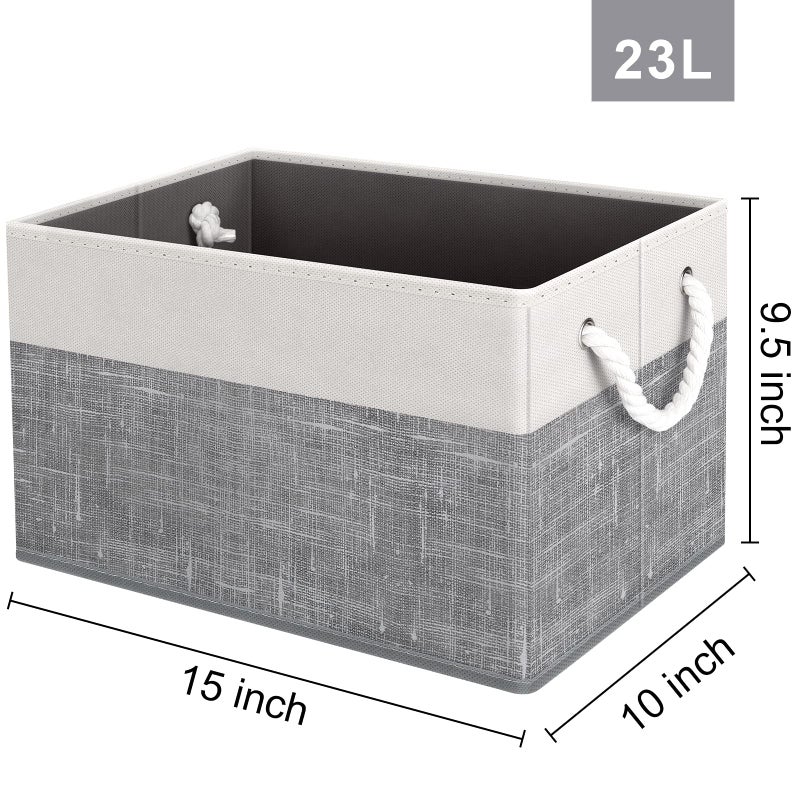 Fab totes Storage Bins [4-Pack], Foldable Storage Baskets for Organizing Toys, Books, Shelves, Closet, Large Storage Box with Rope Handles, Sturdy Organizer Bins, White & Grey - Image 2