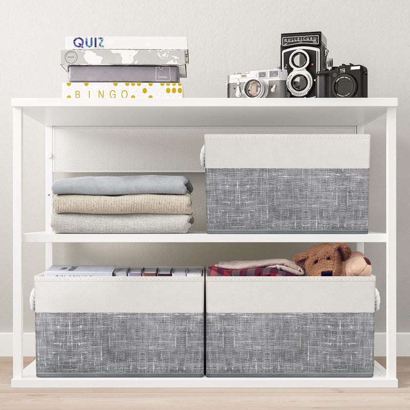 Fab totes Storage Bins [4-Pack], Foldable Storage Baskets for Organizing Toys, Books, Shelves, Closet, Large Storage Box with Rope Handles, Sturdy Organizer Bins, White & Grey - Image 5