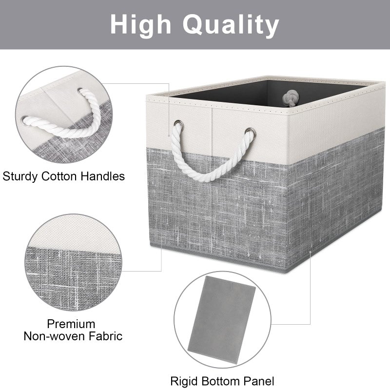 Fab totes Storage Bins [4-Pack], Foldable Storage Baskets for Organizing Toys, Books, Shelves, Closet, Large Storage Box with Rope Handles, Sturdy Organizer Bins, White & Grey - Image 3