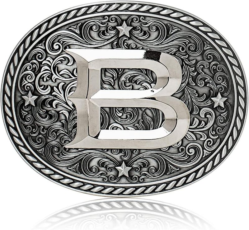 Itera Western Cowboy/Cowgirl Initial Belt Buckle-Silver- Large Letter Buckles for Men and Women - Custom Girls/Boys - Image 1