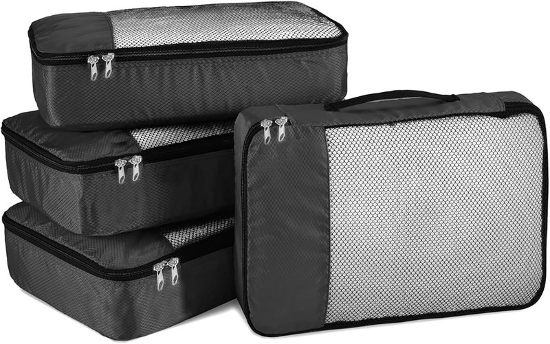 ALANX Packing Cubes for Suitcases 4 Piece Mesh Zipper Cubes Organizer Set Clothes Storage Bags Set for Luggage Travel Organisers Accessories (Black, Medium) - Image 1
