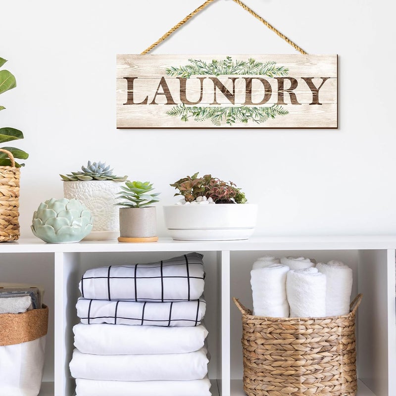 Al Raied ARS® Wooden Sign Wall Decor 4 Piece Set - Rustic Farmhouse Plaques for Bathroom, Kitchen, Laundry, and Pantry - Image 3