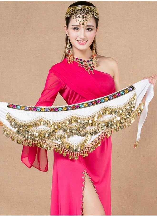 Loquat - Coins Pendant Diamond Waist Chain Skirt Belly Dance Waist Wrap Belt Skirts Party Rave Costume White - Image 1