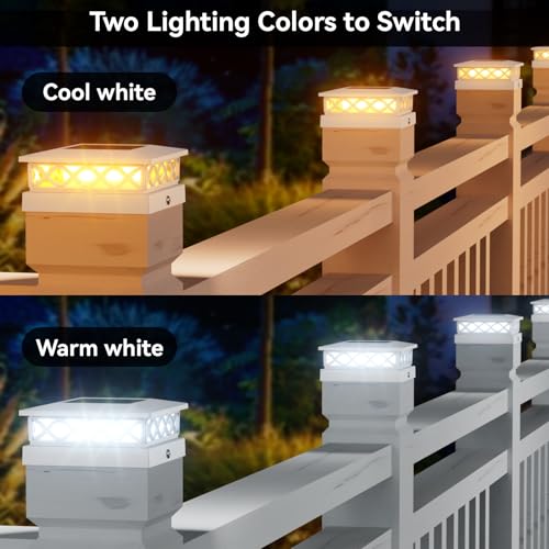 TopVelo 6 Packs Solar Post Cap Lights for Fence and Deck – Auto On/Off Outdoor Lighting, 2 Color Modes with 16 LEDs, Fits 4x4 5x5 6x6 Posts (White) - Image 2