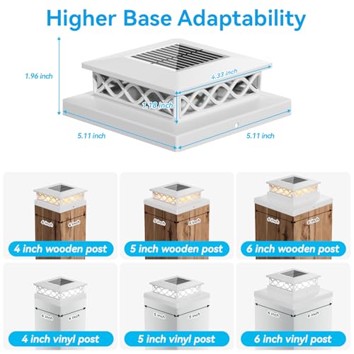 TopVelo 6 Packs Solar Post Cap Lights for Fence and Deck – Auto On/Off Outdoor Lighting, 2 Color Modes with 16 LEDs, Fits 4x4 5x5 6x6 Posts (White) - Image 4