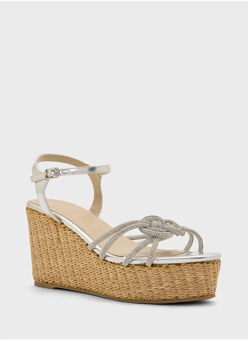 Truffle Ankle Strap Multi Strap Knotted High Wedge Sandal