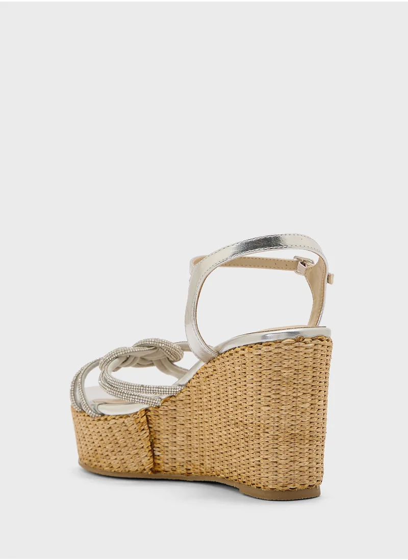Truffle Ankle Strap Multi Strap Knotted High Wedge Sandal