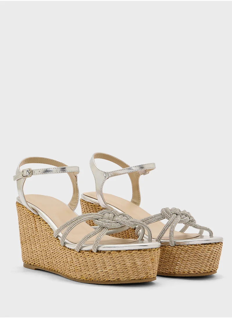 Truffle Ankle Strap Multi Strap Knotted High Wedge Sandal