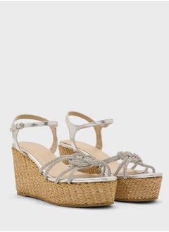 Truffle Ankle Strap Multi Strap Knotted High Wedge Sandal  - Image 4