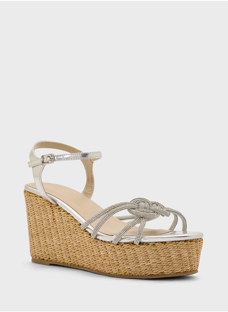 Truffle Ankle Strap Multi Strap Knotted High Wedge Sandal  - Image 2