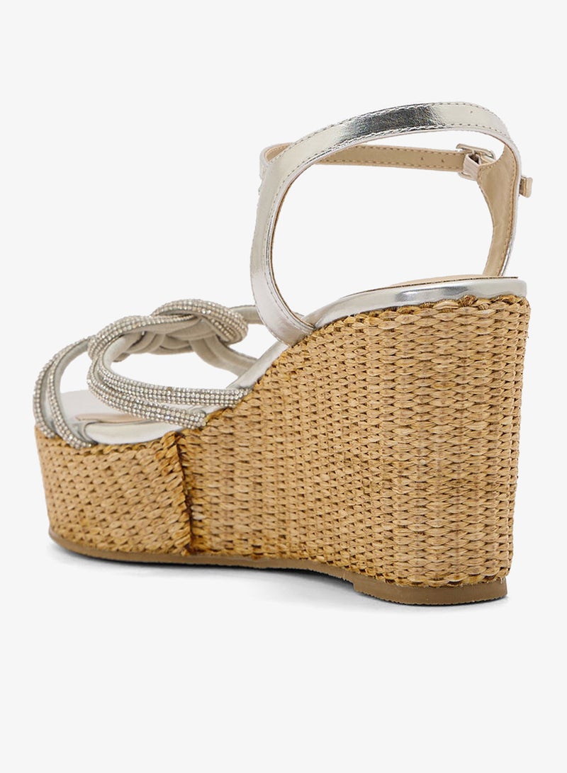Truffle Ankle Strap Multi Strap Knotted High Wedge Sandal - Image 3