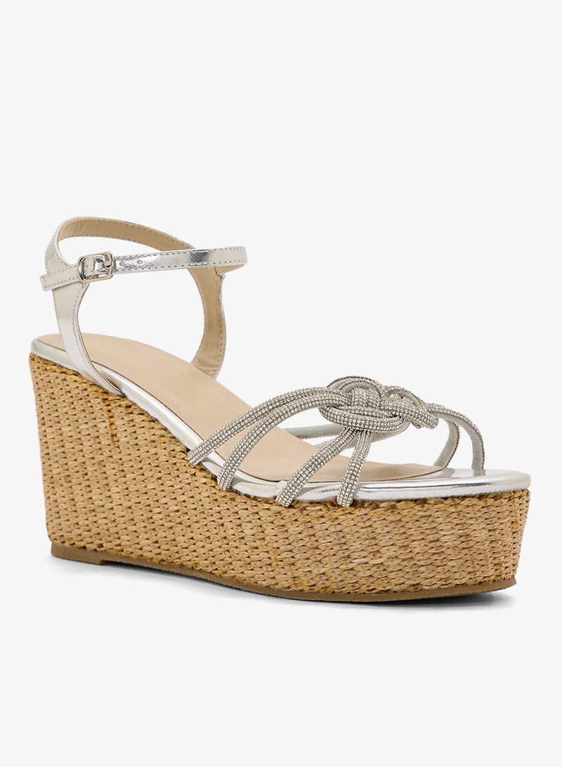 Truffle Ankle Strap Multi Strap Knotted High Wedge Sandal - Image 2