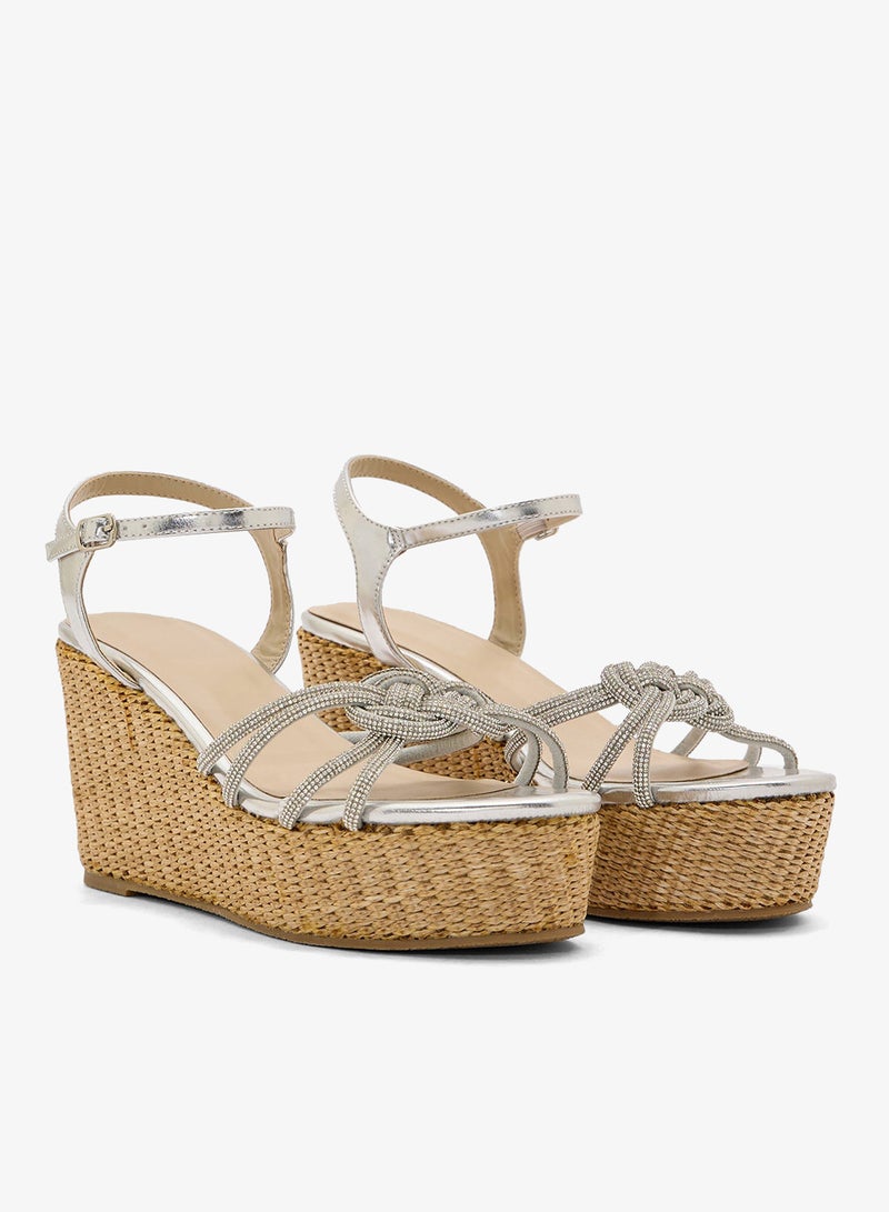 Truffle Ankle Strap Multi Strap Knotted High Wedge Sandal - Image 4
