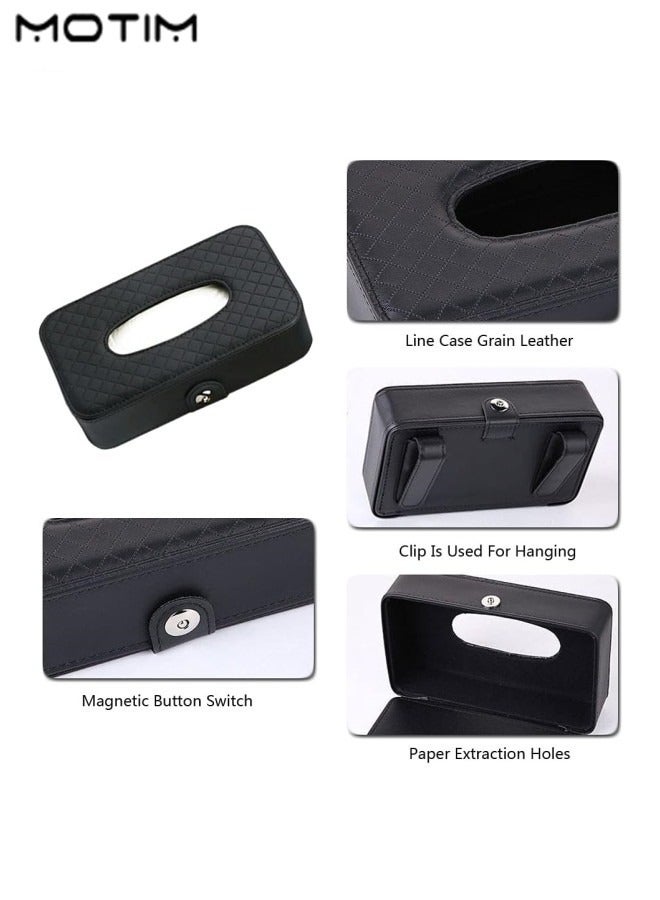 Motim 1 Pcs Car Leather Tissue Holder, Sun Visor Hanging Tissue Box Tissue Case and 2 Pcs Leather Car Seat Hook, Vehicle Back Seat Hanger Storage for Purse Groceries Bag  - Image 4