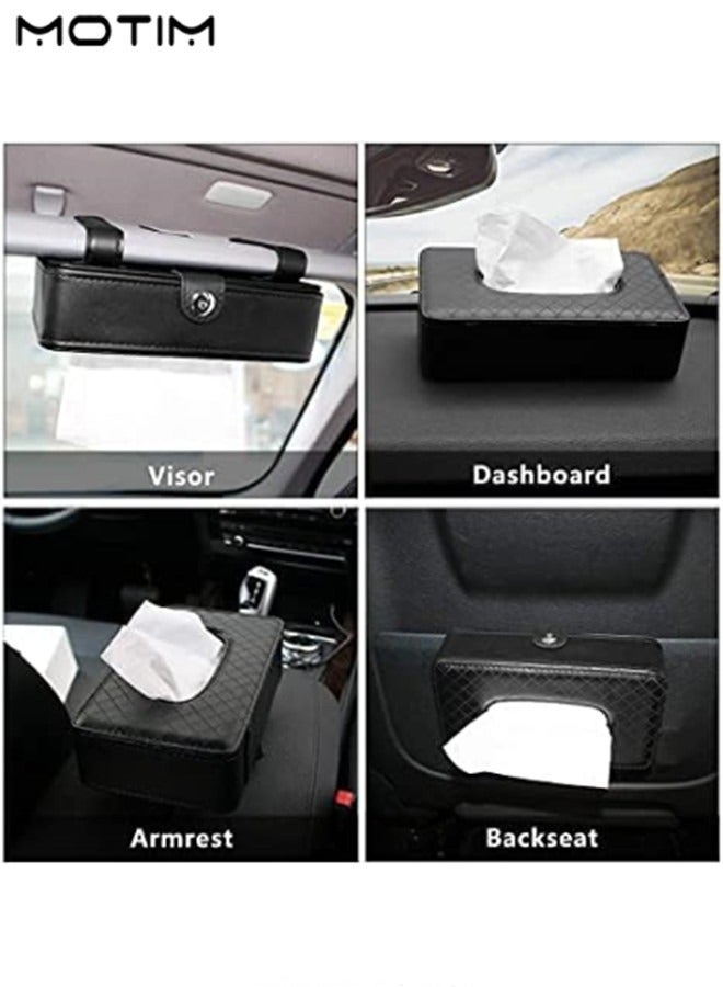 Motim 1 Pcs Car Leather Tissue Holder, Sun Visor Hanging Tissue Box Tissue Case and 2 Pcs Leather Car Seat Hook, Vehicle Back Seat Hanger Storage for Purse Groceries Bag  - Image 2