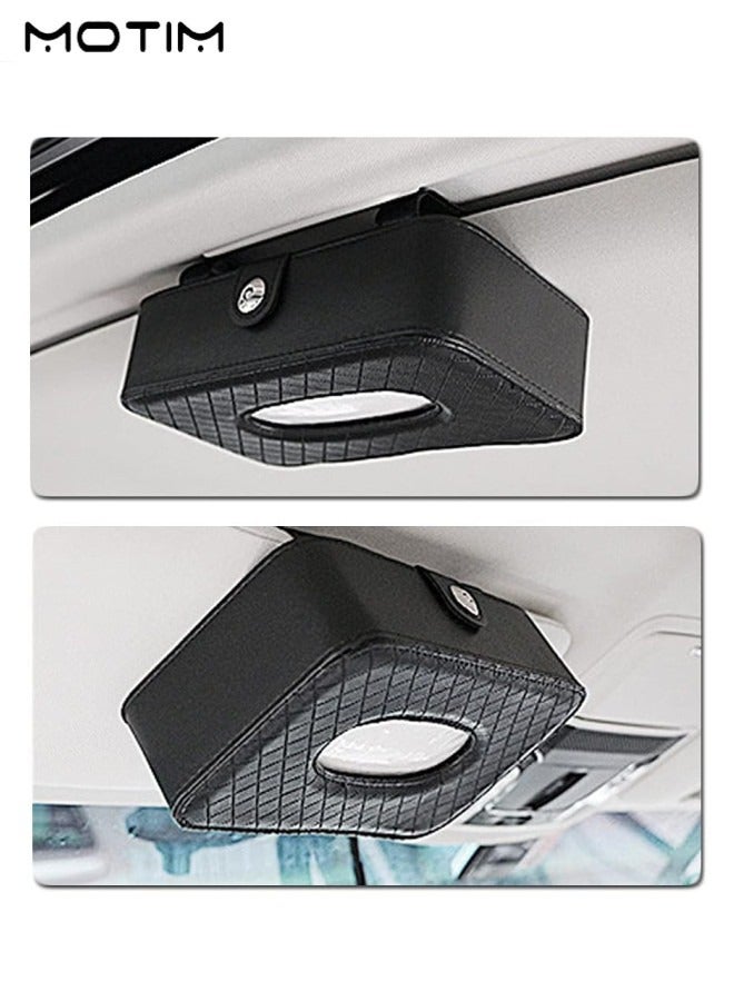 Motim 1 Pcs Car Leather Tissue Holder, Sun Visor Hanging Tissue Box Tissue Case and 2 Pcs Leather Car Seat Hook, Vehicle Back Seat Hanger Storage for Purse Groceries Bag  - Image 3