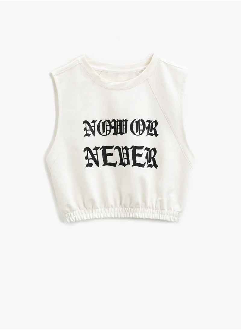 KOTON Printed Sleeveless Crop Sweatshirt