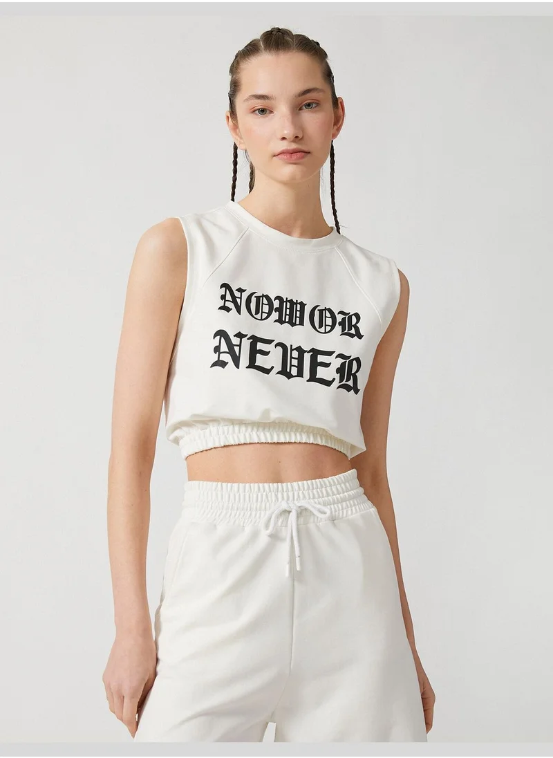 KOTON Printed Sleeveless Crop Sweatshirt