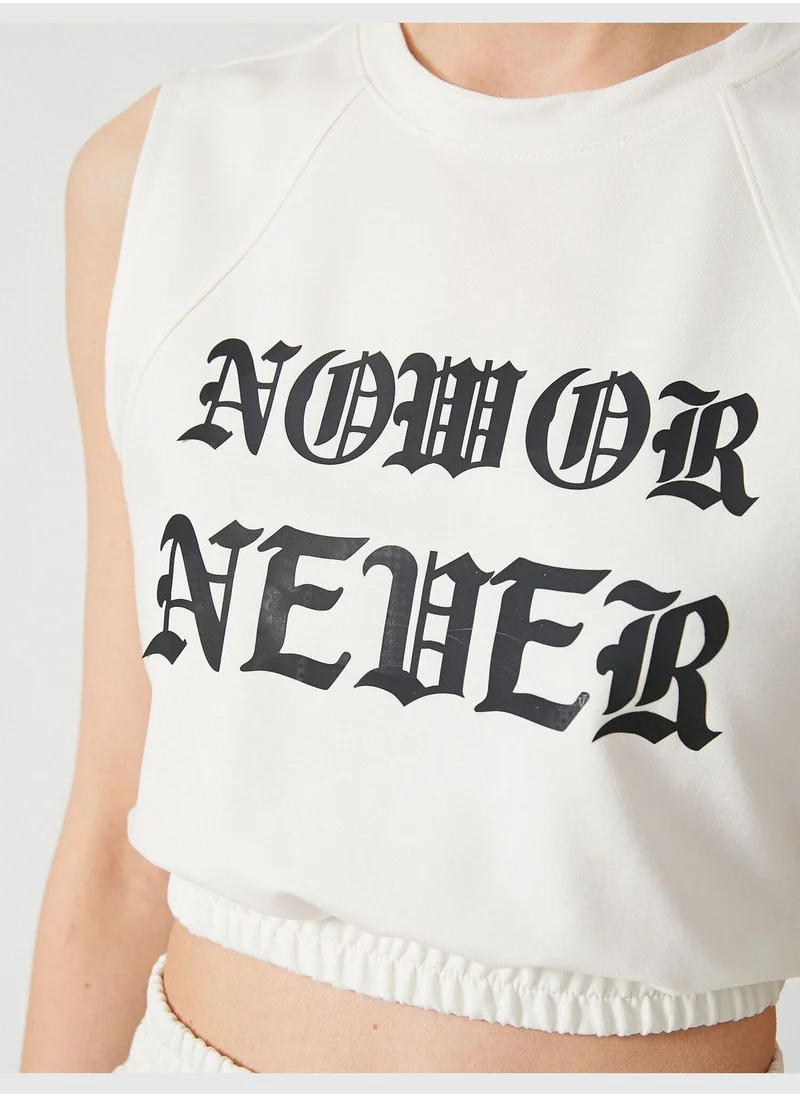 KOTON Printed Sleeveless Crop Sweatshirt