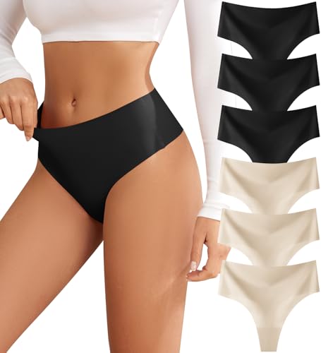 oshkang Thongs for Womens High Waisted Seamless for Women Underwear Sexy Breathable Panties 6 Pack - Image 1
