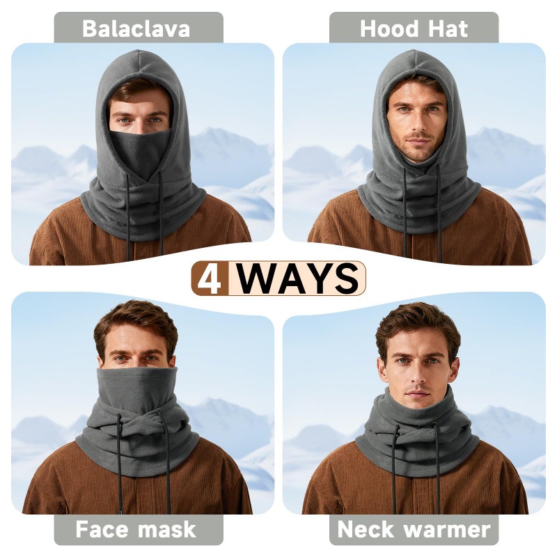 Bessteven Winter Balaclava Ski Face Mask: Men Women Windproof Warm Balaclava Hood Hat Thermal Face Cover Neck Head Warmer Polar Fleece Scarf for Cold Weather Running Hiking Commuting Driving Grey - Image 2