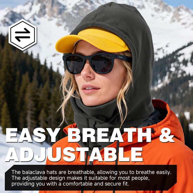 Bessteven Winter Balaclava Ski Face Mask: Men Women Windproof Warm Balaclava Hood Hat Thermal Face Cover Neck Head Warmer Polar Fleece Scarf for Cold Weather Running Hiking Commuting Driving Grey - Image 4
