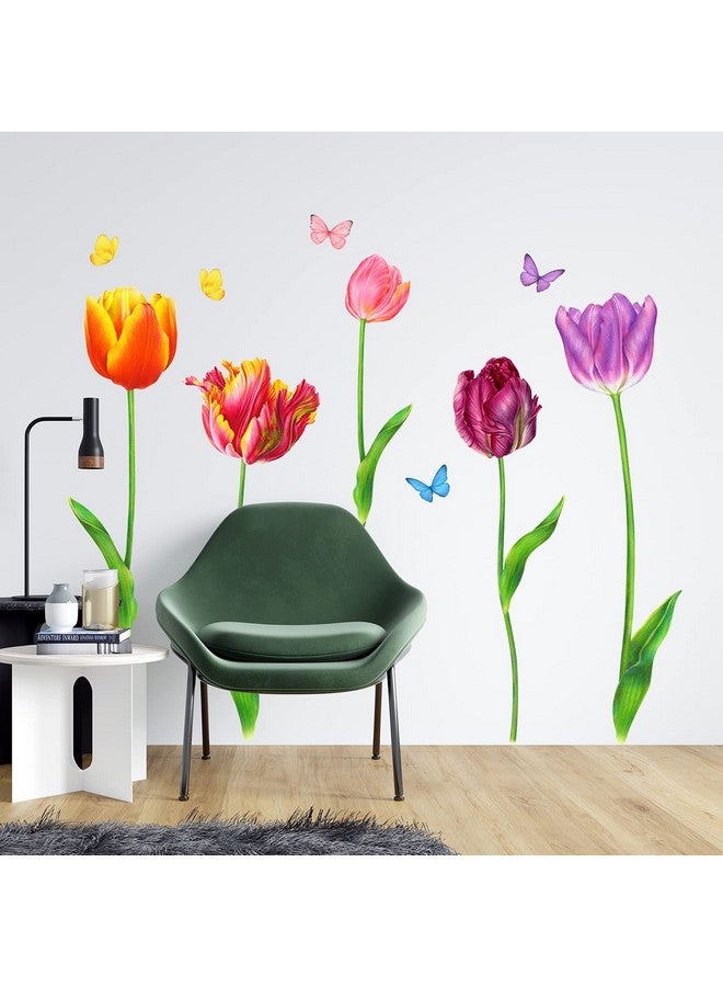 DECOWALL SG-2116 5 Large Tulip Wall Decals Colorful Flower Butterfly Stickers for Bedroom Living Room Nursery Bathroom Home Decor Art Decoration DIY - Image 2