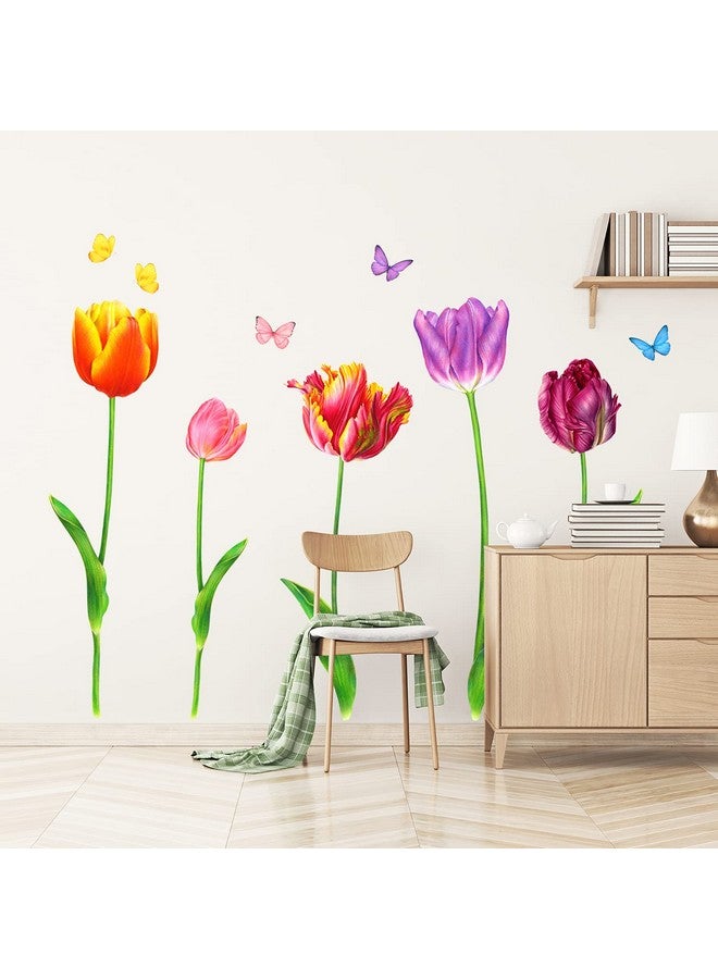 DECOWALL SG-2116 5 Large Tulip Wall Decals Colorful Flower Butterfly Stickers for Bedroom Living Room Nursery Bathroom Home Decor Art Decoration DIY - Image 3
