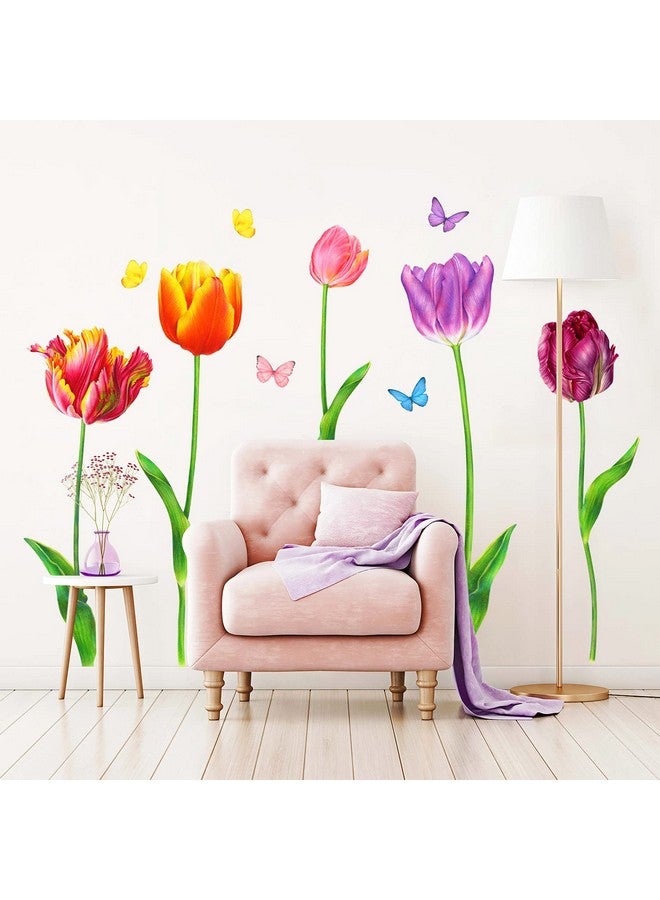 DECOWALL SG-2116 5 Large Tulip Wall Decals Colorful Flower Butterfly Stickers for Bedroom Living Room Nursery Bathroom Home Decor Art Decoration DIY - Image 1