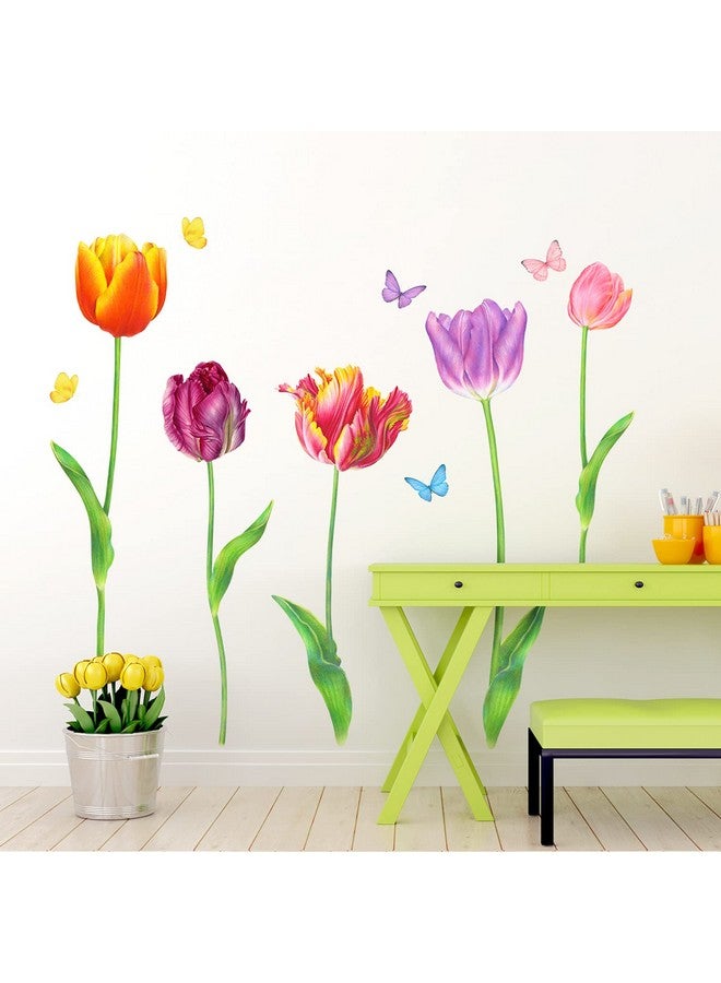DECOWALL SG-2116 5 Large Tulip Wall Decals Colorful Flower Butterfly Stickers for Bedroom Living Room Nursery Bathroom Home Decor Art Decoration DIY - Image 4