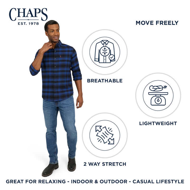 Chaps Men's Classic Fit Long Sleeve Button Down Stretch Flannel Casual Woven Shirt, Royal Blue, X-Large - Image 3
