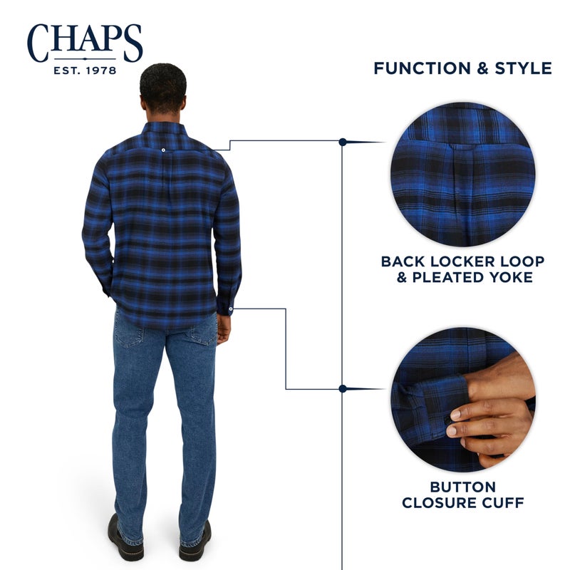 Chaps Men's Classic Fit Long Sleeve Button Down Stretch Flannel Casual Woven Shirt, Royal Blue, X-Large - Image 5
