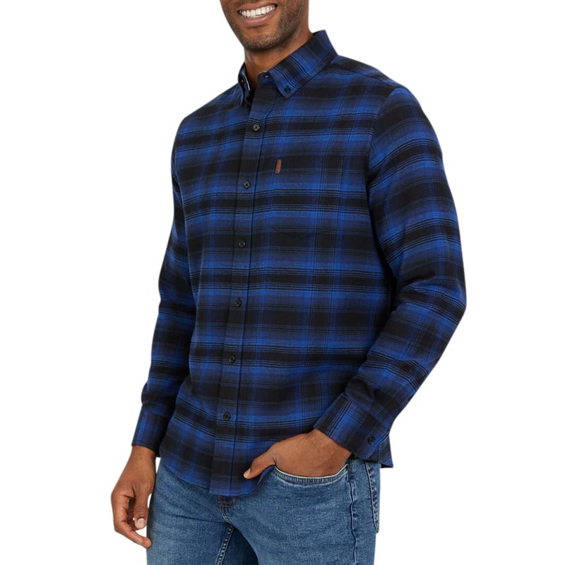 Chaps Men's Classic Fit Long Sleeve Button Down Stretch Flannel Casual Woven Shirt, Royal Blue, X-Large - Image 1