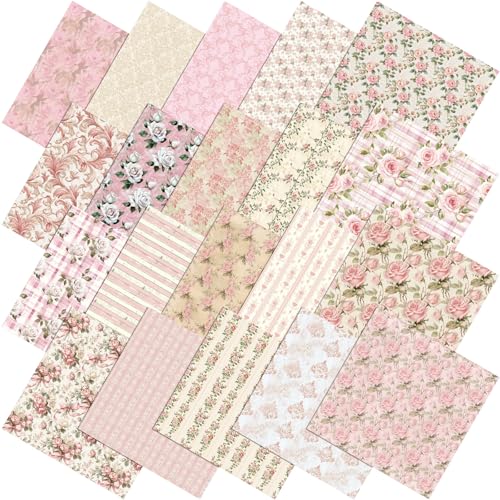 Tudomro 100 Pcs Dusty Pink Floral Fabric Squares 10 x 10 Inch Cotton Vintage Rose Cottagecore Fabric Bundles Chic Spring Fat Quarters Precut Quilting Patchwork Material for Sewing Quilting DIY Craft - Image 1