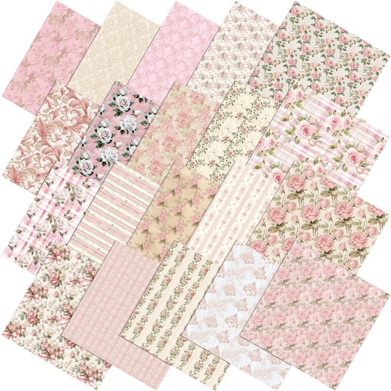 Tudomro 100 Pcs Dusty Pink Floral Fabric Squares 10 x 10 Inch Cotton Vintage Rose Cottagecore Fabric Bundles Chic Spring Fat Quarters Precut Quilting Patchwork Material for Sewing Quilting DIY Craft - Image 2