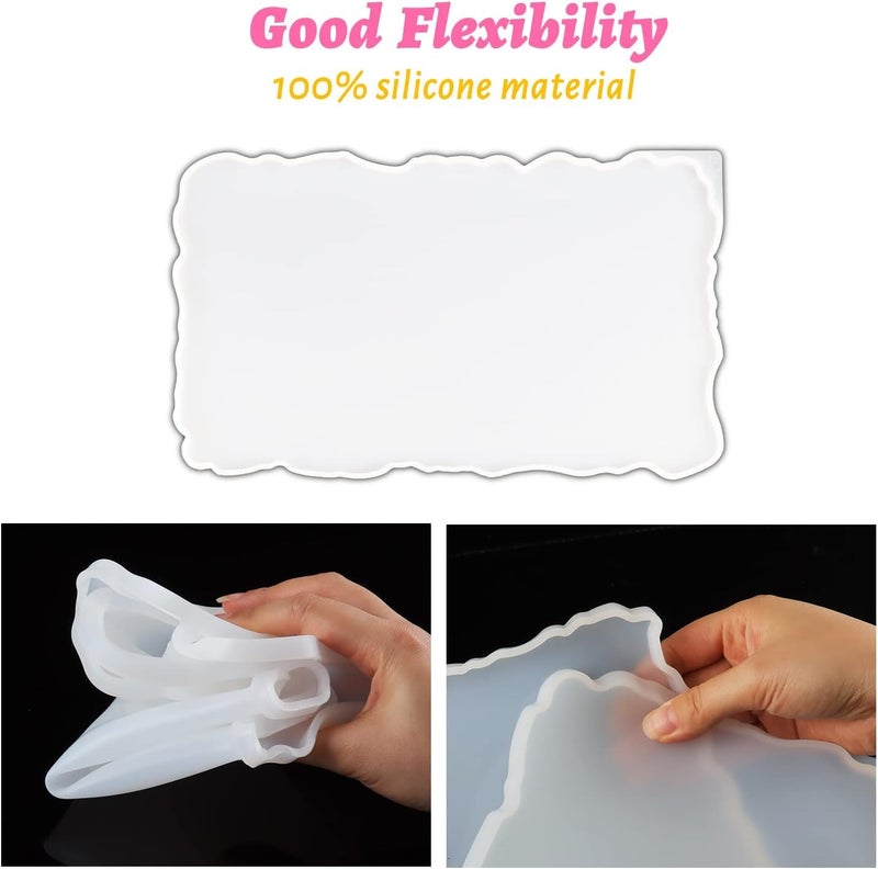 Snoogg Zigzag Tray with Handel Pair Silicone Moulds for Resin Casting, Irregular Rectangle Tray Mould with Handles, Size 9x12, 12x14 and 14x 16. (8.5X14) - Image 2