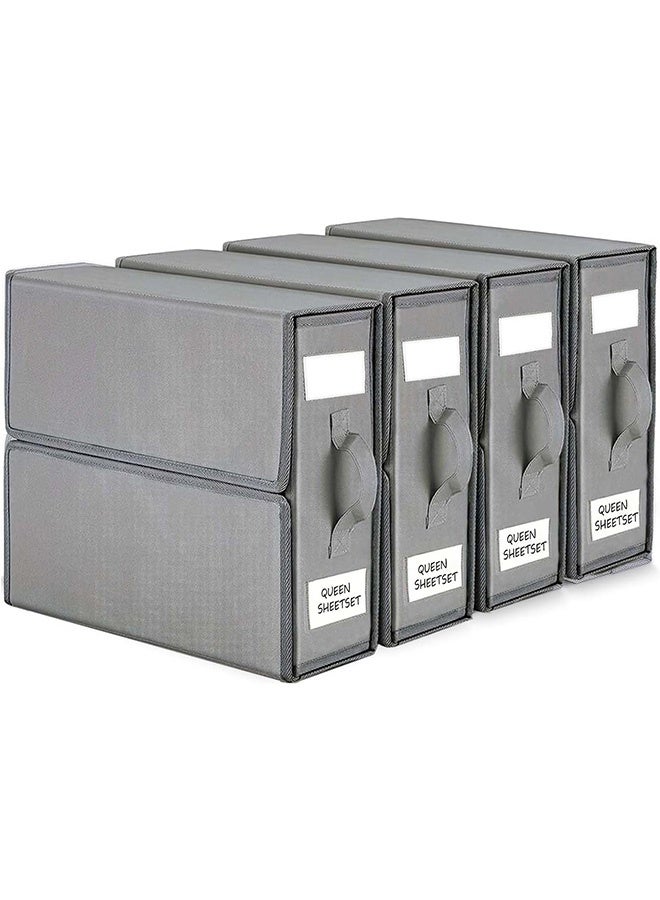 4 Pack Foldable Bed Sheets Set Organizers and Storage,Linen Fabric Closet Organizers with Window,Folding Bedding Storage Box for Bedsheets and Pillow Cube Organizer-Gray - Image 1