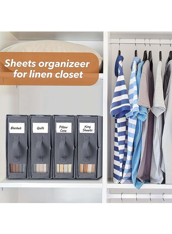 4 Pack Foldable Bed Sheets Set Organizers and Storage,Linen Fabric Closet Organizers with Window,Folding Bedding Storage Box for Bedsheets and Pillow Cube Organizer-Gray - Image 5