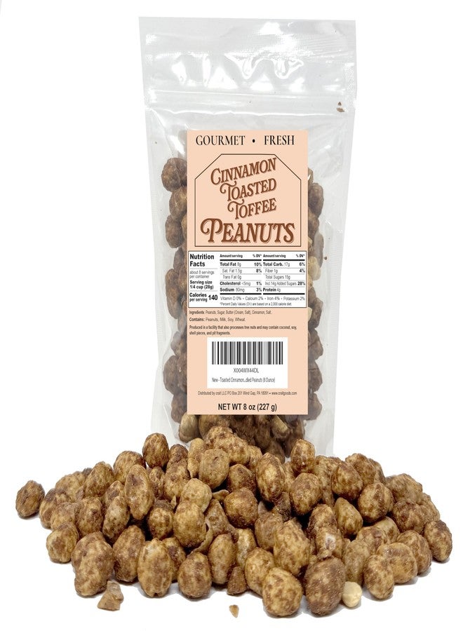 crait Cinnamon Toasted Butter Toffee Peanuts, Cinnamon Coated Butter Toffee Peanuts, Sweet and Crunchy Snack Resealable 8 Ounce - Image 1