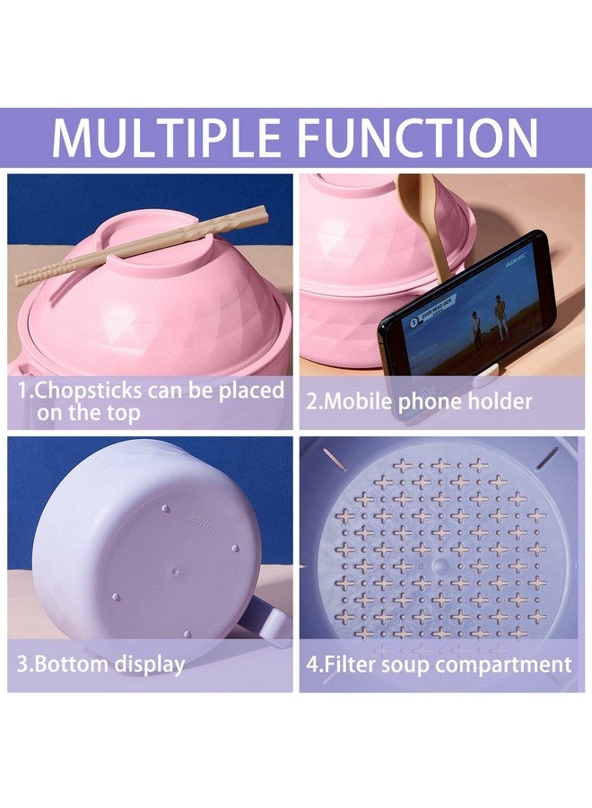 Romooa 2 Sets Microwave Ramen Cooker Bowl Set 33 oz Quick Ramen Cooker with Handles Ramen Noodle Cooker with Spoon Chopsticks Fork College Dorm Room Apartment Essentials(Pink, Purple) - Image 3