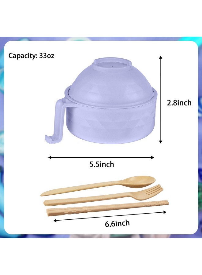 Romooa 2 Sets Microwave Ramen Cooker Bowl Set 33 oz Quick Ramen Cooker with Handles Ramen Noodle Cooker with Spoon Chopsticks Fork College Dorm Room Apartment Essentials(Pink, Purple) - Image 2