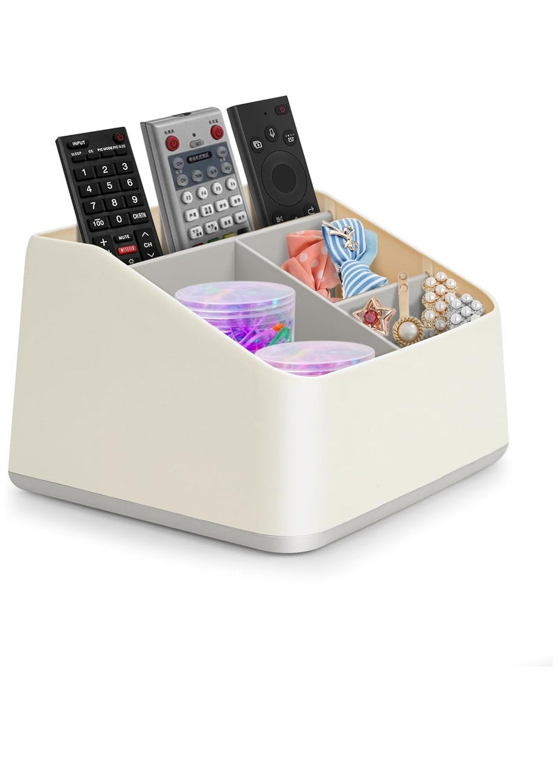 TV Remote Control Holder Organizer Box with 4 Compartments Remote Caddy Tray Table Desk Desktop Storage Organizer for Media Player，Makeup Brush,Pencil,Glassees，Office Supplies  - Image 5