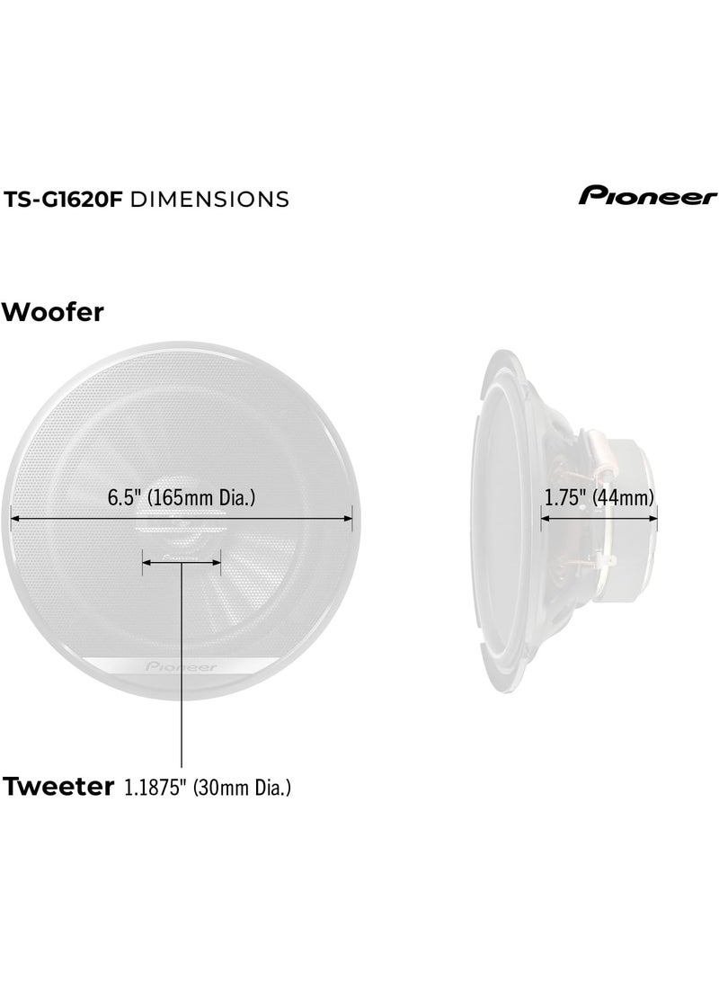 بايونير TS-G1620F، مكبرات صوت ثنائية الاتجاه للسيارات، نطاق كامل، جودة صوت نقية، سهولة التركيب واستجابة جهير مُحسّنة، مكبرات صوت مقاس 6.5 بوصة - Image 3