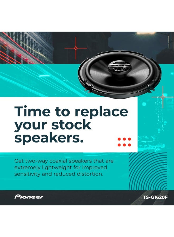 بايونير TS-G1620F، مكبرات صوت ثنائية الاتجاه للسيارات، نطاق كامل، جودة صوت نقية، سهولة التركيب واستجابة جهير مُحسّنة، مكبرات صوت مقاس 6.5 بوصة - Image 4
