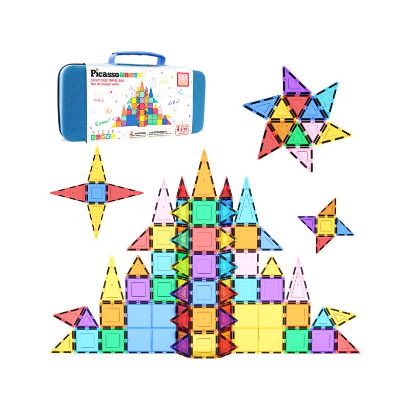 PicassoTiles بلاط بيكاسو المغناطيسي مع حقيبة حمل (41.91 × 9.4 × 20.57 سم، 101 قطعة) - Image 2