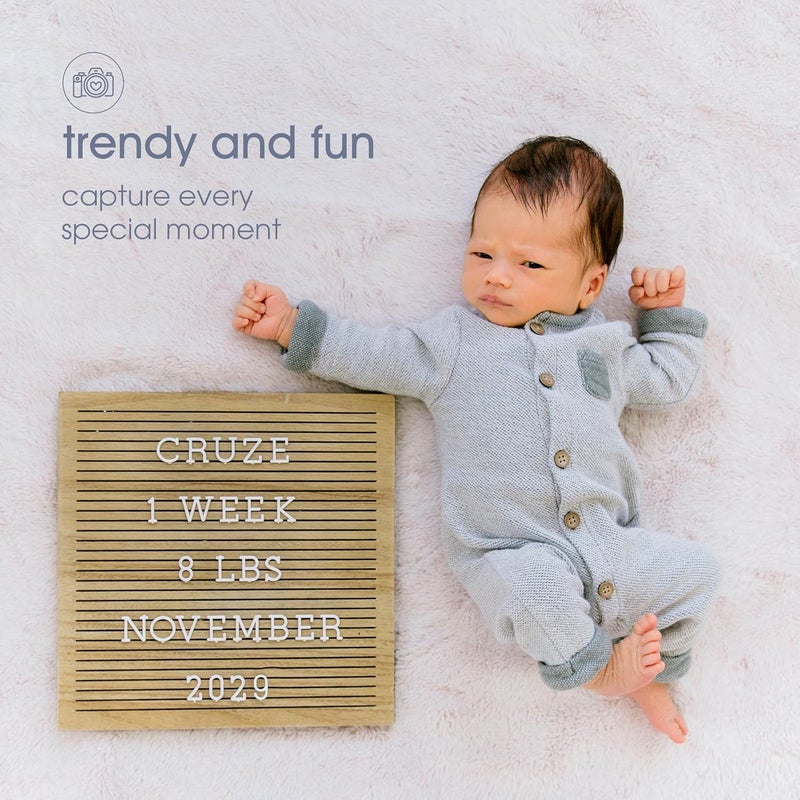 pearhead Classic Wooden Letterboard for Home Décor, Baby Announcement or Pregnancy Announcement, Baby Keepsake Photo Sharing Prop, Milestone Moments Letterboard - Image 3